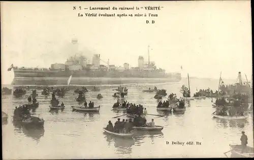 Ak Französisches Kriegsschiff, Lancement du cuirasse la Verite