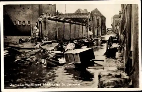 Ak Zierikzee Zeeland, Watersnood 1953, St. Jansstraat