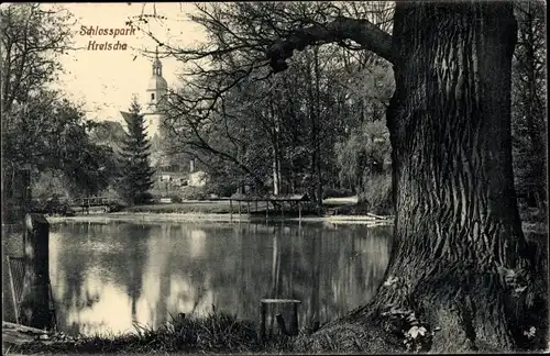 Ak Kreischa im Erzgebirge, Schlosspark, See