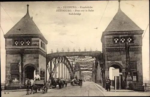 Ak Duisburg im Ruhrgebiet, Partie an der Ruhrbrücke, Pferdewagen