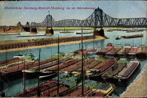 Ak Ruhrort Homberg Duisburg im Ruhrgebiet, an der Ruhrmündung, Rheinbrücke, Schiffe