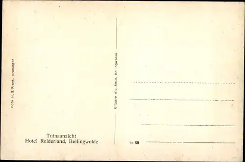 Ak Bellingwolde Groningen, Tuinaanzicht Hotel Reiderland