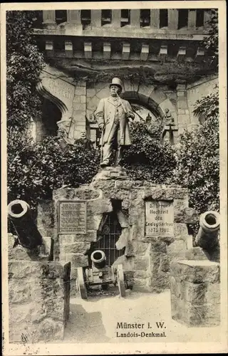 Ak Münster in Westfalen, Landois-Denkmal, Kanonen, silberne Hochzeit des Zoologischen Gartens