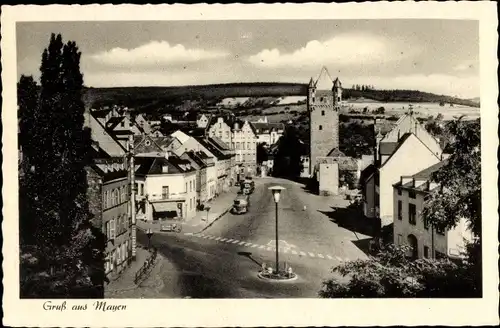 Ak Mayen in der Eifel, Panorama Ortsansicht, Turm