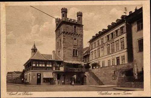 Ak Caub Kaub am Rhein, Gasthaus zum Turm, Außenansicht