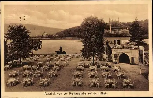 Ak Boppard am Rhein, Kurhaus, Ausblick von der Kurhaushalle auf den Rhein, Tische und Stühle