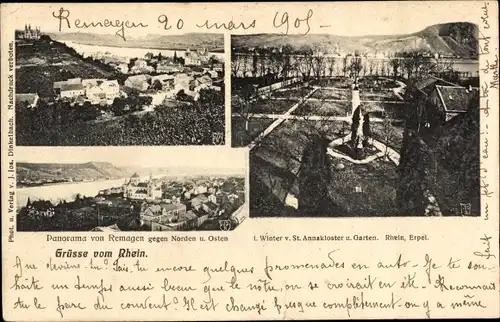 Ak Remagen am Rhein, Panorama, 1. Winter von St. Annakloster und Garten