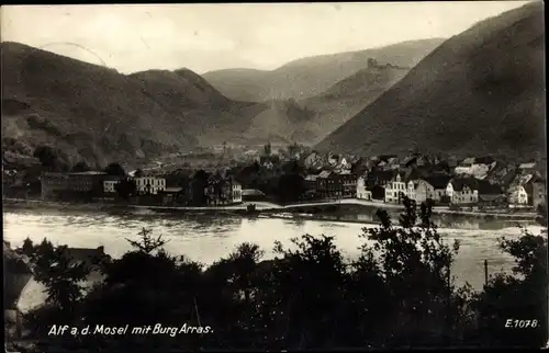 Ak Alf an der Mosel, Burg Arras, Sicht über Fluss