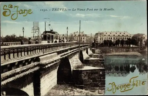 Ak Trier an der Mosel, Trèves, Le Vieux Pont sur la Moselle, Brücke