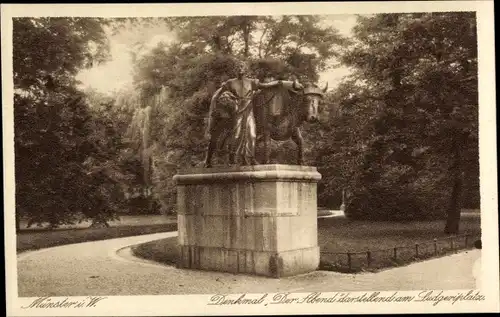 Ak Münster Westfalen, Denkmal "Der Abend", Am Ludgeriplatz