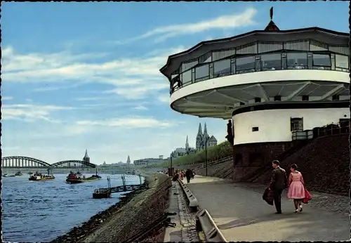 Ak Köln am Rhein, Partie am Rhein mit Bastei und Dom, Schiffe, Brücke