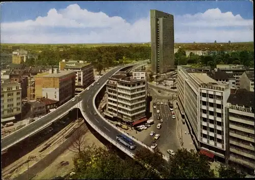 Ak Düsseldorf am Rhein, Auto-Hochstraße mit Thyssen.Haus