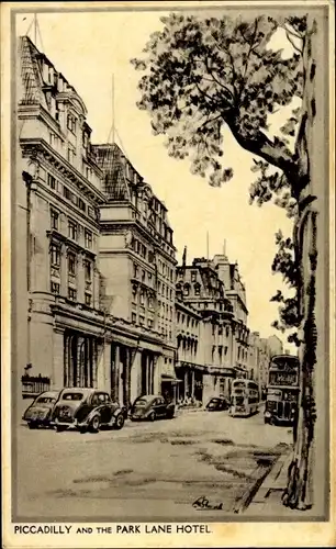 Künstler Ak West End London City England, Piccadilly and the Park Lane Hotel