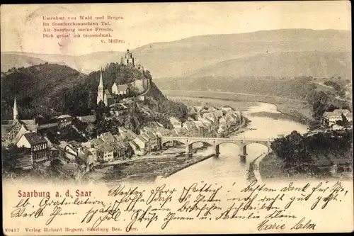 Ak Saarburg an der Saar Bezirk Trier, Panorama, Brücke