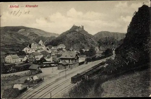 Ak Altenahr im Ahrtal, Panorama, Eisenbahn, Burg