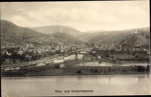 Ak Oberlahnstein Lahnstein am Rhein, Ober- und Niederlahnstein, Panorama, Brücke