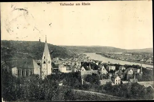 Ak Vallendar am Rhein, Panorama, Kirchturm