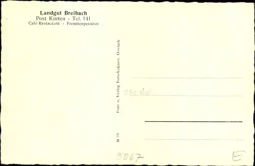 Ak Breibach Kürten in Nordrhein Westfalen, Landgut Breibach, Ausblick von der Veranda