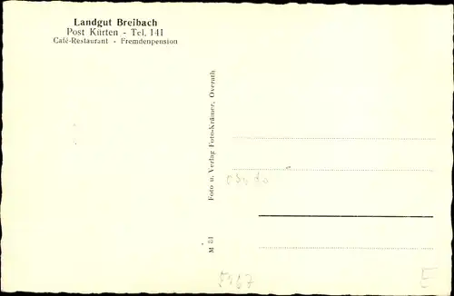 Ak Breibach Kürten in Nordrhein Westfalen, Landgut Breibach, Ausblick von der Veranda