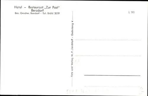 Ak Berzdorf Wesseling, Restaurant Zur Post, Außenansicht, Bar