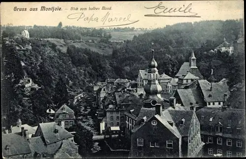 Ak Monschau Montjoie in der Eifel, Blick vom halben Mond, Panorama, Kirchturm