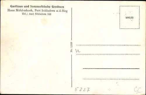 Ak Schladern Windeck an der Sieg, Gasthaus Grothues, Haus Mühlenbach, Außenansicht