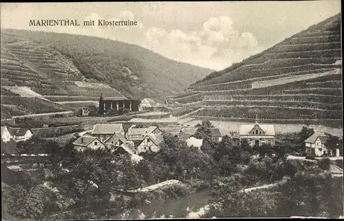 Ak Marienthal Dernau an der Ahr, Panorama mit Klosterruine