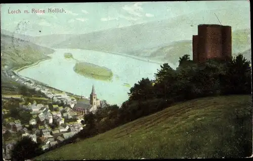 Ak Lorch im Rheingau Hessen, Panorama, Ruine Nollich, Kirchturm