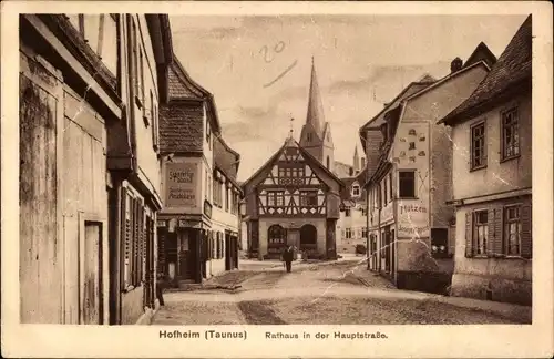 Ak Hofheim am Taunus, Hauptstraße mit Rathaus, Mützengeschäft Joseph Kippert, Ansichtskartenverkauf