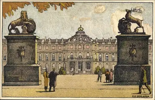 Künstler Ak Schlatter, E. E., Stuttgart in Baden Württemberg, Neues Schloss, Steinzeichnung