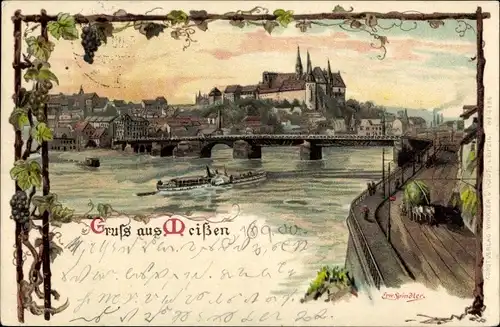 Passepartout Künstler Litho Spindler, Meißen, Brücke