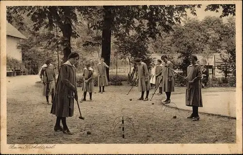 Ak Speyer am Rhein, Kloster St. Magdalena, Pensionat, Krokettspiel