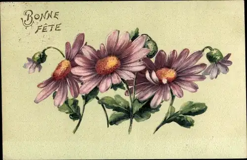 Präge Ak Glückwunsch Geburtstag, Bonne Fete, Lila Blüten