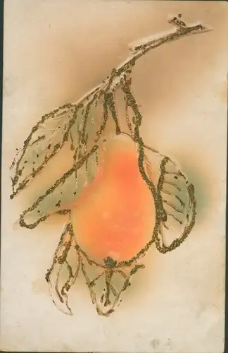 Glitzer Präge Ak Birne an einem Zweig