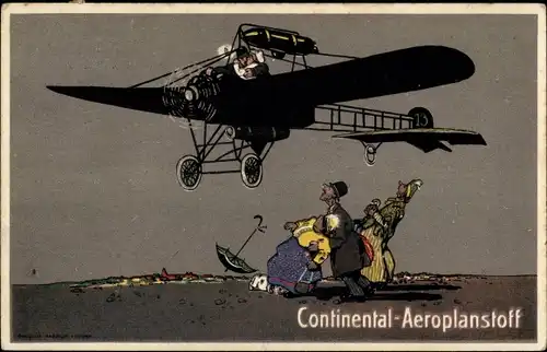 Künstler Ak Reklame Continental Aeroplanstoff, Liebespaar im Flugzeug