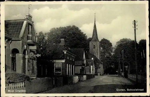 Ak Gieten Drenthe Niederlande, Schoolstraat