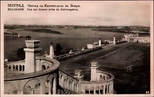 Ak Belgrad Serbien, Vue sur Zemun prise du Kalemegdane, Terrasse, Fluss