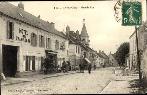 Ak Fleurines Oise, Grande Rue, Hotel du Grand Cerf