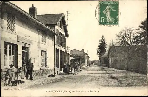 Ak Courtisols Marne, Rue Massez, La Poste