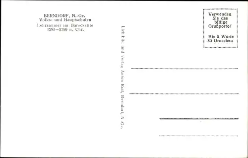 Ak Berndorf an den Triesting Niederösterreich, Volks- und Hauptschulen, Lehrzimmer im Barockstil