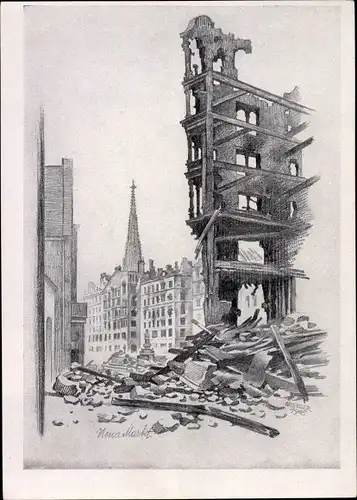 Künstler Ak Griessler, Wien 1 Innere Stadt, Kriegszerstörung 1. WK, Neuer Markt