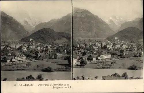 Stereo Ak Interlaken Kanton Bern Schweiz, Panorama, Jungfrau
