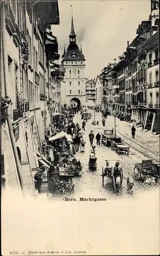 Ak Bern, Reges Treiben in der Marktgasse, Turm