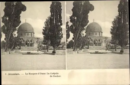 Stereo Ak Jerusalem Israel, La Mosquee d'Omar, la Coupole du Rocher, Treppe