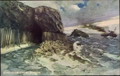 Künstler Ak Fingals Cave Staffa Schottland, Höhle, Schiff