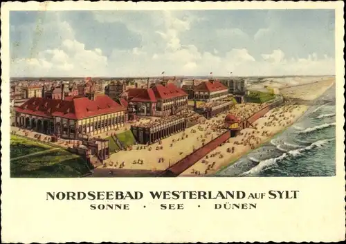 Künstler Ak Westerland Insel Sylt, Sonne, See, Dünen, Nordsee