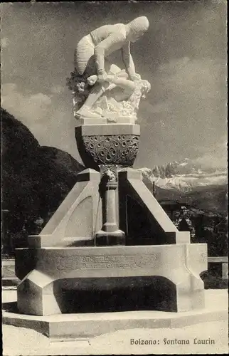 Ak Bolzano Bozen Trentino Südtirol, Fontana Laurin, Brunnenfigur, A. Kompatscher