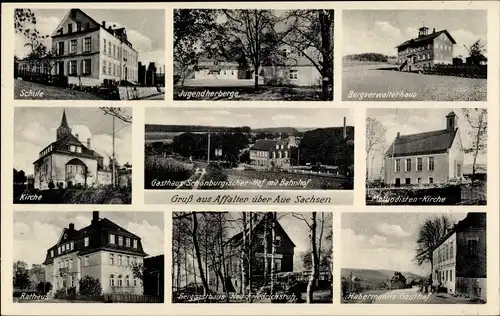 Ak Affalter Lößnitz im Erzgebirge Sachsen, Schule, Jugendherberge, Kirche, Gasthof