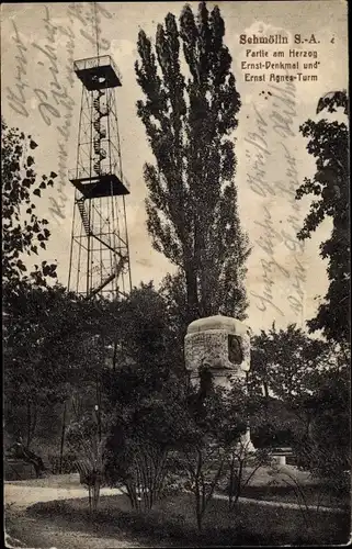 Ak Schmölln in Thüringen, Partie am Herzog Ernst Denkmal und Ernst Agnes Turm