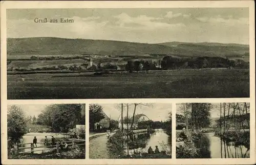 Ak Exten Rinteln an der Weser, Panorama, Uferpartien